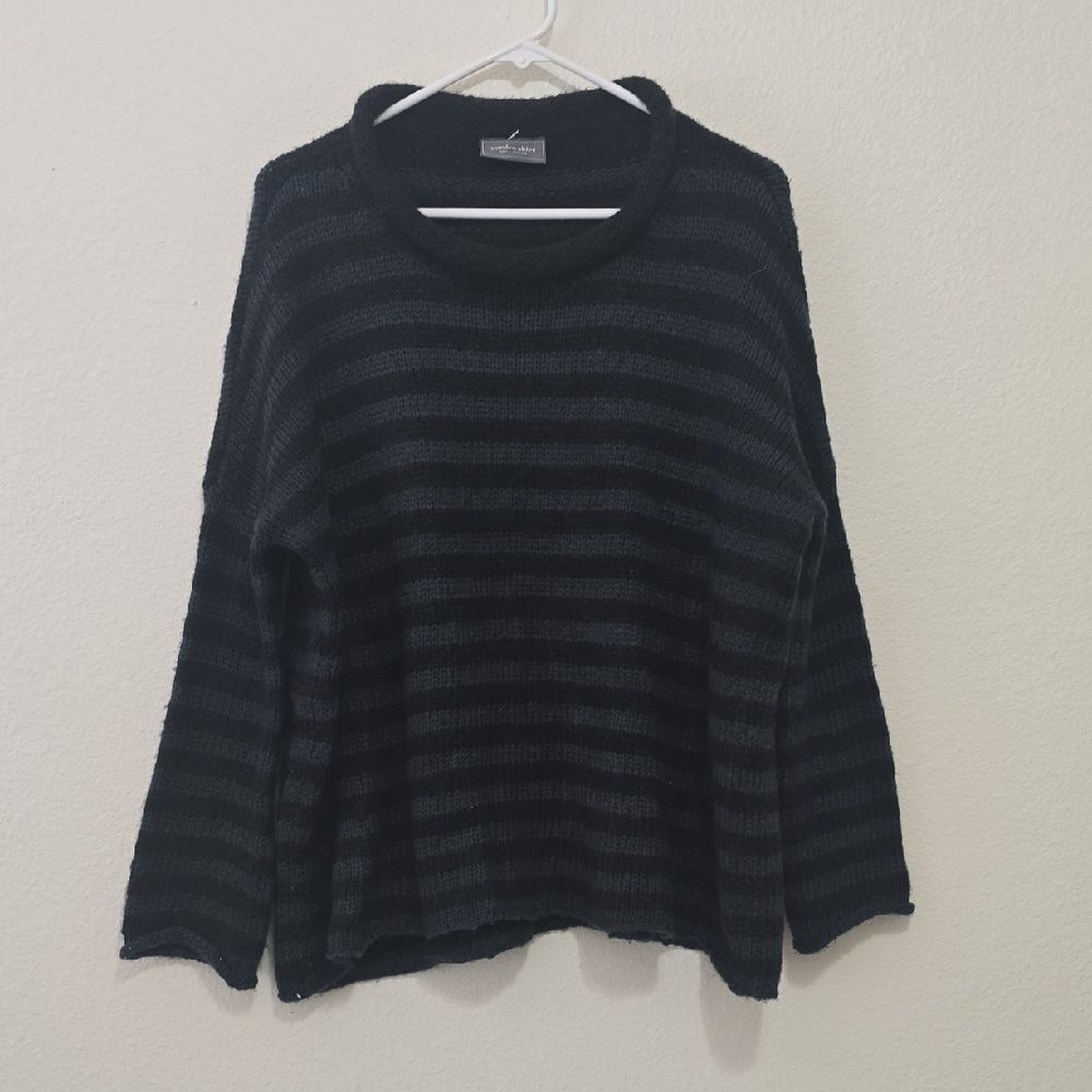 Wooden Ships Black & Charcoal Striped Crewneck Sweater M
